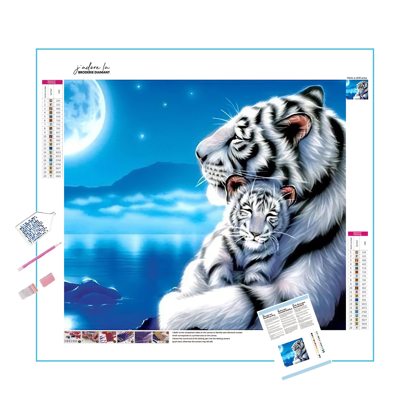 Una pintura de diamantes llamado 'Bebé tigre blanco y su madre' - Meencantalapinturadediamantes