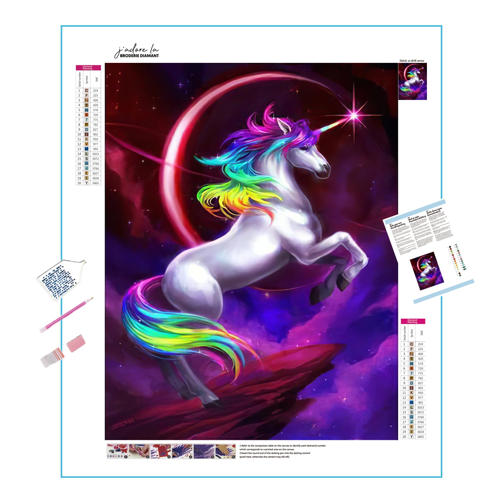 Una pintura de diamantes llamado 'Une Licorne aux Couleurs de l'Arc-en-Ciel' - Meencantalapinturadediamantes