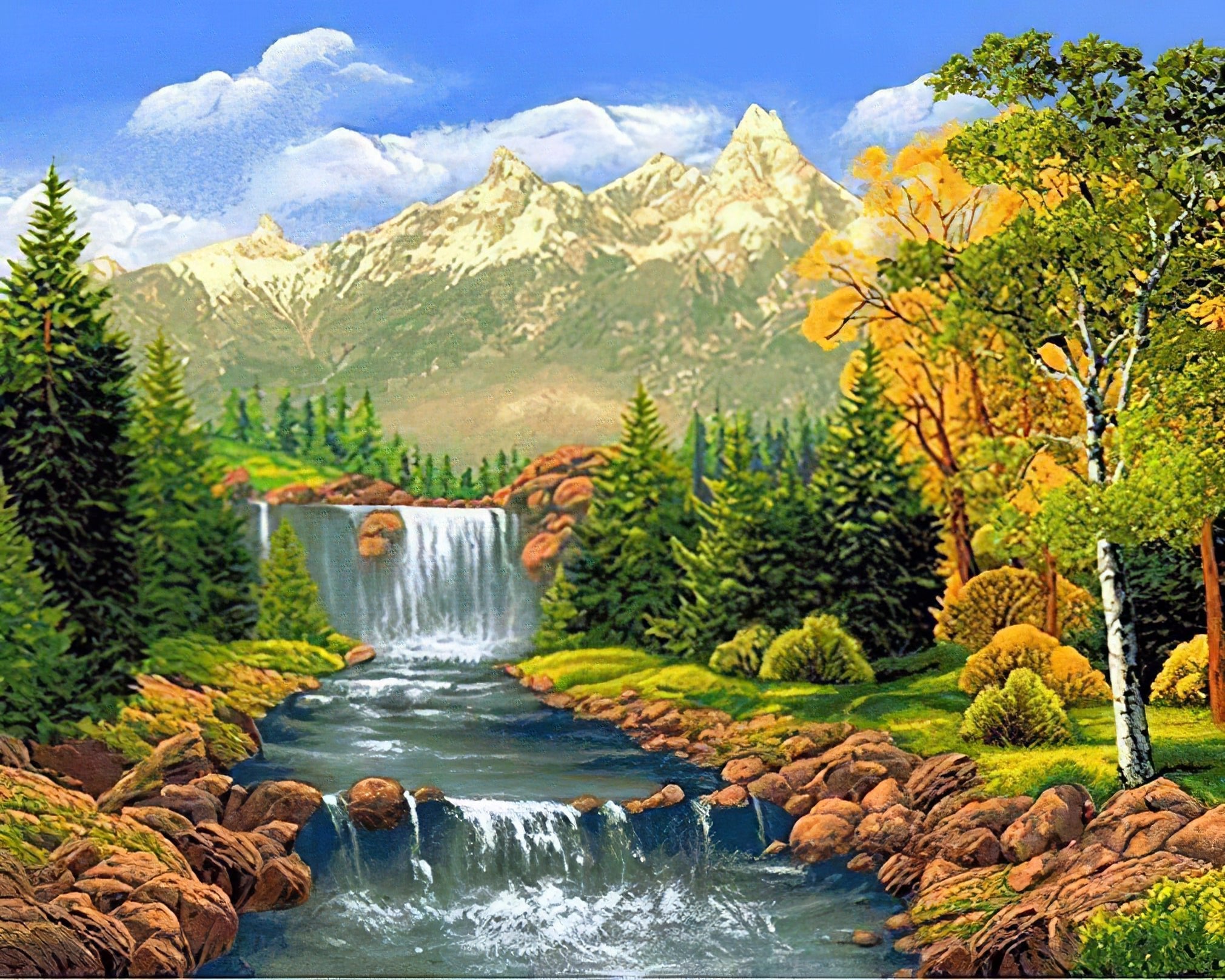 Una pintura de diamantes llamado 'Vue sur une Cascade' - Meencantalapinturadediamantes