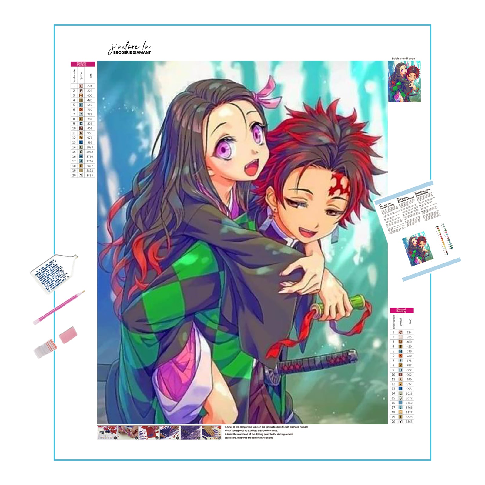 Una pintura de diamantes llamado 'Kimetsu no Yaiba - Foto grupal de los hermanos de la familia Kamado' - Meencantalapinturadediamantes